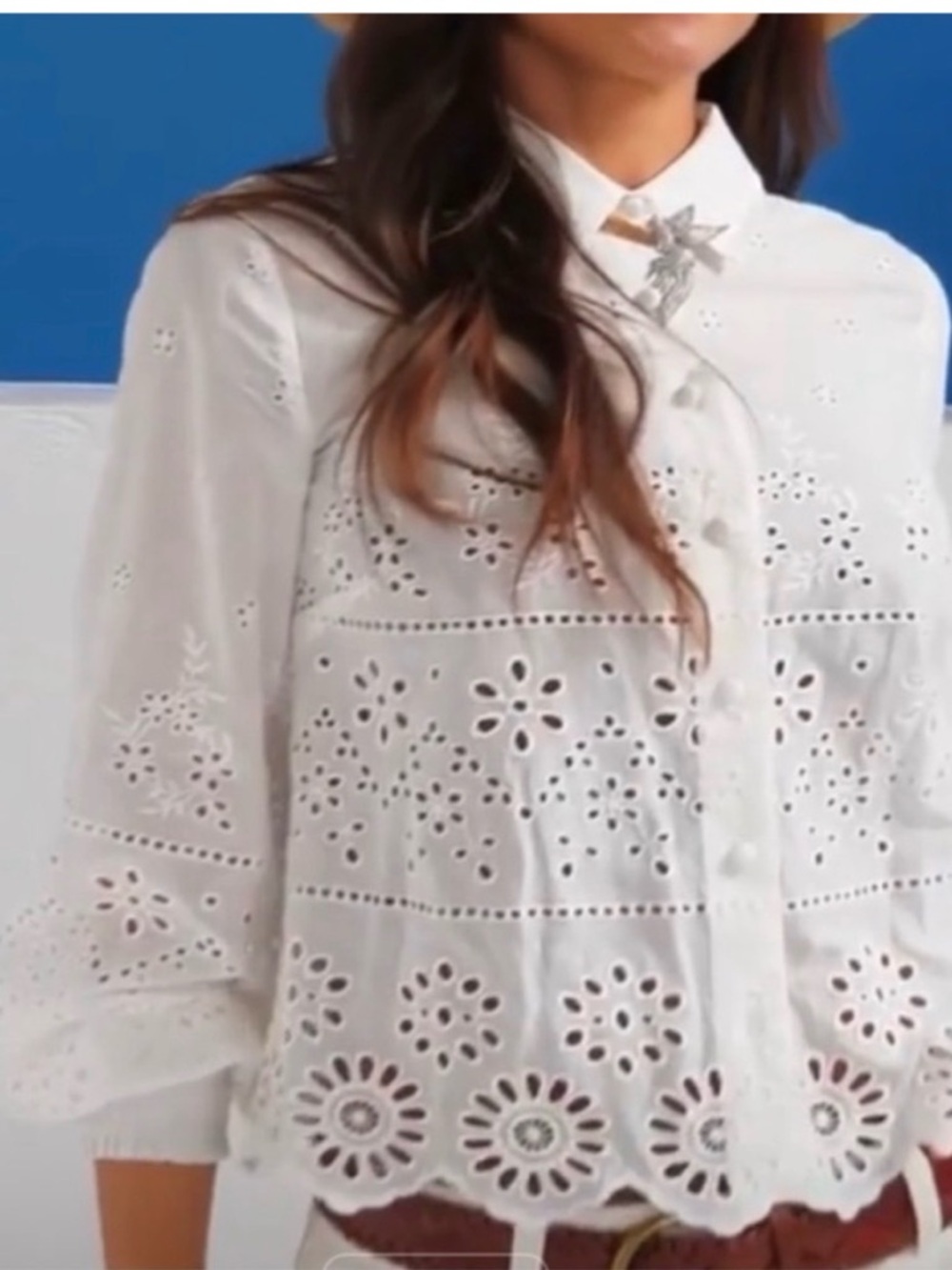 CAbi White Eyelet Button-Front Blouse